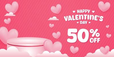 Valentines background with product display cylinder stand podium banner and Heart Balloons vector