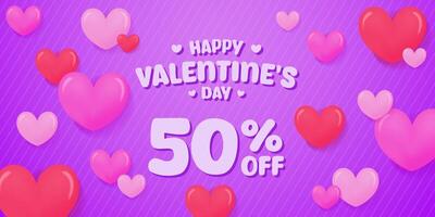 Happy Valentines day background with 3d heart balloons and blank space area for text vector