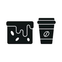 Coffee Paper Cup and Brownies Icon features a fun and approachable graphic, perfect for family-friendly cafes and dessert menus. vector