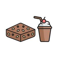 Milkshake and Brownies Icon showcases a fun and indulgent design, perfect for representing classic dessert-and-drink pairings in a casual setting. vector