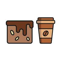 Coffee Paper Cup and Brownies Icon features a sleek and modern design, ideal for branding takeout coffee shops and dessert combos. vector