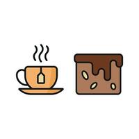 Tea Mug and Brownies Icon features a creative and colorful graphic, ideal for promoting themed events or special tea-and-dessert combos. vector