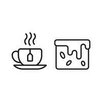 Tea Mug and Brownies Icon presents a charming and nostalgic look, perfect for representing comfort food and warm drinks. vector