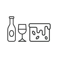 Wine Bottle and Brownies Icon presents a cozy and inviting look, perfect for promoting intimate gatherings, dessert parties, and wine events. vector
