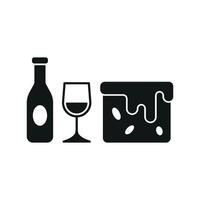 Wine Bottle and Brownies Icon features a modern and sleek aesthetic, ideal for branding wine bars, upscale bakeries, or luxury food services. vector