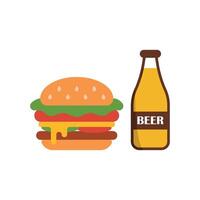 Beer and Hamburger Icon features a creative and dynamic design, ideal for marketing themed parties, BBQs, or craft beer festivals. vector