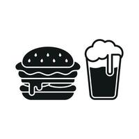 Beer and Hamburger Icon showcases a bold and vibrant design, perfect for symbolizing casual dining, pub menus, and beer-and-burger pairings. vector