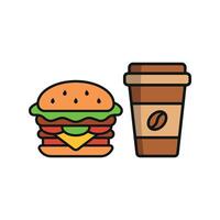 Coffee Paper Cup and Hamburger Icon offers a cozy and inviting design, ideal for representing comfort food and warm beverages. vector