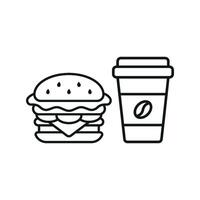 Coffee Paper Cup and Hamburger Icon showcases a modern and sleek design, perfect for symbolizing quick bites and on-the-go dining experiences. vector