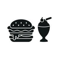 Milkshake and Hamburger Icon features a retro-inspired look, ideal for branding diners, food trucks, and nostalgic food venues. vector