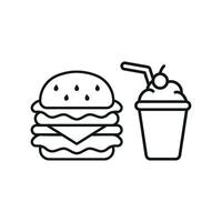 Milkshake and Hamburger Icon presents a minimalist and modern aesthetic, ideal for representing trendy cafes and fast-food chains. vector