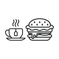 Tea Mug and Hamburger Icon presents a clean and elegant design, perfect for symbolizing the balance of hearty food and soothing drinks vector