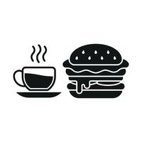 Tea Mug and Hamburger Icon features a warm and family-friendly style, ideal for marketing casual gatherings, comfort meals, and tea time snacks vector