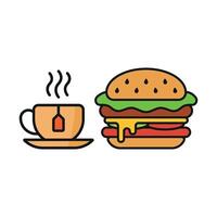 Tea Mug and Hamburger Icon presents a playful and vibrant style, perfect for promoting tea-and-burger combos or creative menu pairings vector