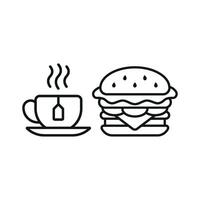 Tea Mug and Hamburger Icon features a minimalist and modern look, ideal for branding tea houses, cafes, and casual eateries vector