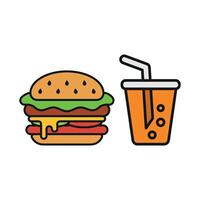 Soda Drink and Hamburger Icon features a retro-inspired design, ideal for evoking nostalgia in branding for diners, drive-ins, or classic food venues vector