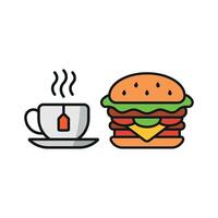 Tea Mug and Hamburger Icon showcases a cozy and inviting design, perfect for representing comfort food and warm beverages in casual dining vector
