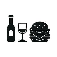 Wine bottle drink and hamburger food icon with a sleek and modern flat design featuring clean lines vector