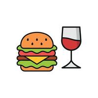 Wine Glass and Hamburger Icon offers a minimalist and elegant design, perfect for representing chic dining spots, pairing menus, or culinary branding vector