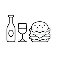 Wine Bottle and Hamburger Icon offers a minimalist yet stylish design, perfect for branding bistros, fast-food outlets, or upscale eateries vector