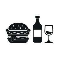 Wine Bottle and Hamburger Icon provides a chic and inviting look, perfect for representing culinary adventures, pairing menus, and foodie culture vector