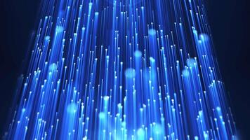 Abstract digital background with glowing neon particles flying upward. movement of a stream of glowing bright lines of particles. connection visualization video