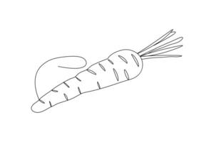 Continuous carrot one line drawing of single line art Isolated creative outline on white background vector