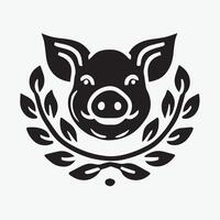 A cheerful, cartoonish pig silhouette, standing in a simple grassy field. vector