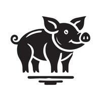 A stylized, black and white silhouette of a pig, radiating with sunburst lines. vector