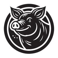 black and white logo of a pig positioned above a stylized representation of farm land. vector