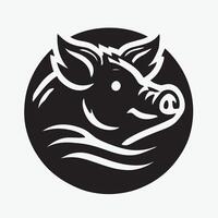 black and white graphic of a pig's head. vector