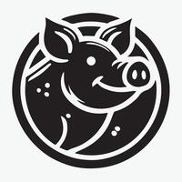 A stylized, black and white vetor graphic of a pig's head. vector