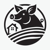 Simple black and white illustration of a pig. vector
