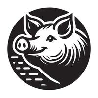 A bold, graphic black and white pig's head logo, set against a circular background. vector