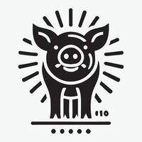 A stylized, vintage-inspired black and white graphic of a pig. vector