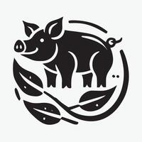 A bold, graphic, black and white logo featuring a stylized pig head. vector