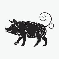 A charming, cartoon-style illustration of a black pig looking inquisitively at the viewer. vector