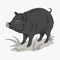 cartoonish silhouette of a pig, presented in black and white. vector