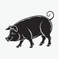 A stylized, cartoonish silhouette of a pig, presented in black and white. vector