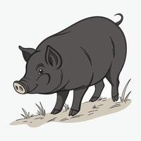 A bold, black and white vetor graphic of a pig in motion. vector