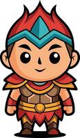 cartoon warrior, adorned in fiery red armor and a plume helmet vector