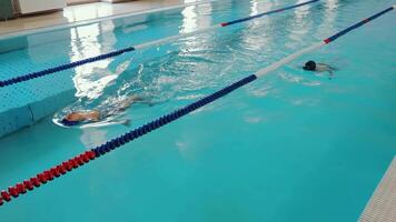 Swimmer splashing in pool lane, Swimmer creating splashes while practicing in a pool lane video
