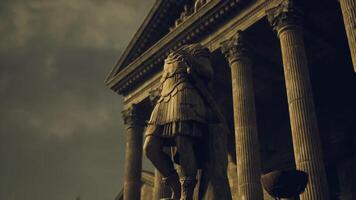 Detailed sculpture of a strong figure in front of ancient architecture video