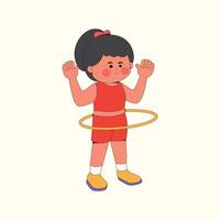 Cute girl playing hula hoop in red outfit cartoon vector