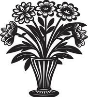 Beautiful Blooms in a Vase Silhouette Coloring Illustration vector