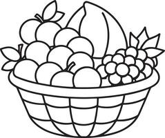 Silhouette Style Fruit Basket Coloring Page on White Background vector