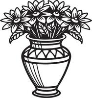 Elegant Vase with Flowers Silhouette for Coloring vector