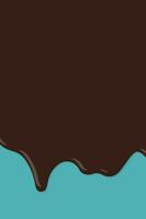 Melted chocolate pouring on turquoise vertical background graphic illustration have blank space. vector
