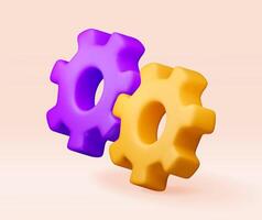 3D geometric colorful gear wheels. Render cogwheel isolated. Business team and teamwork concept vector