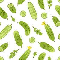Seamless pattern with cucumbers and cucumber parts on a white background. graphics. vector